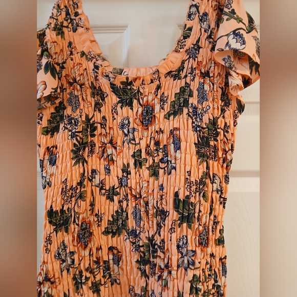 Chelsea28 Orange Ruffle Smocked Floral pull on Mini Dress Size Small EUC - Picture 3 of 8
